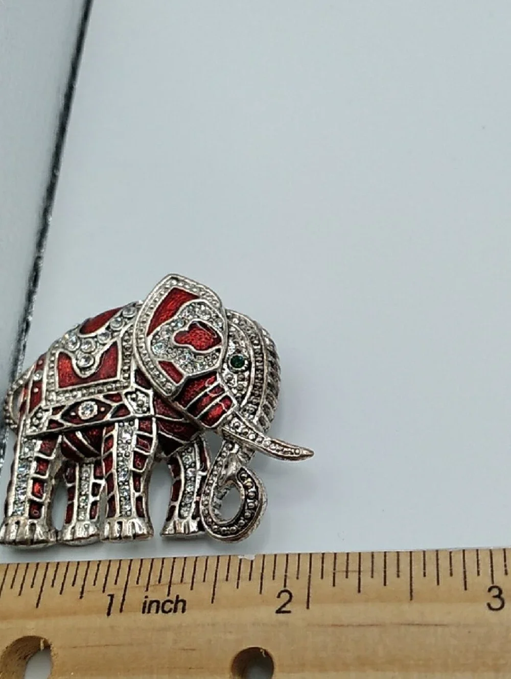 Vintage Red Enamel & Rhinestone Jeweled Elephant Brooch (S1) - Picture 5 of 11
